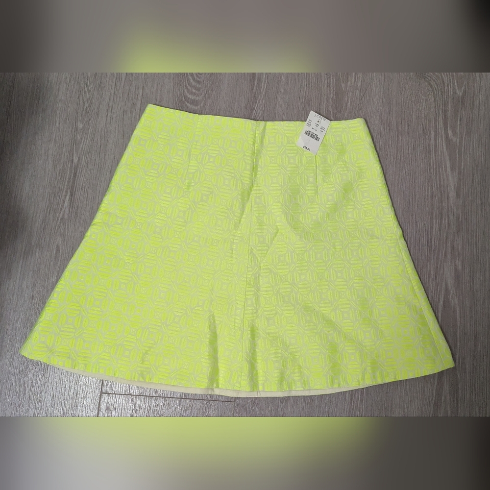 Women's J.Crew Neon Yellow And White Mini Skirt Size 4 NWT!
